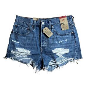 Levis Womens 501 High Rise Distressed Denim Shorts Size 30 100% Cotton Blue NWT